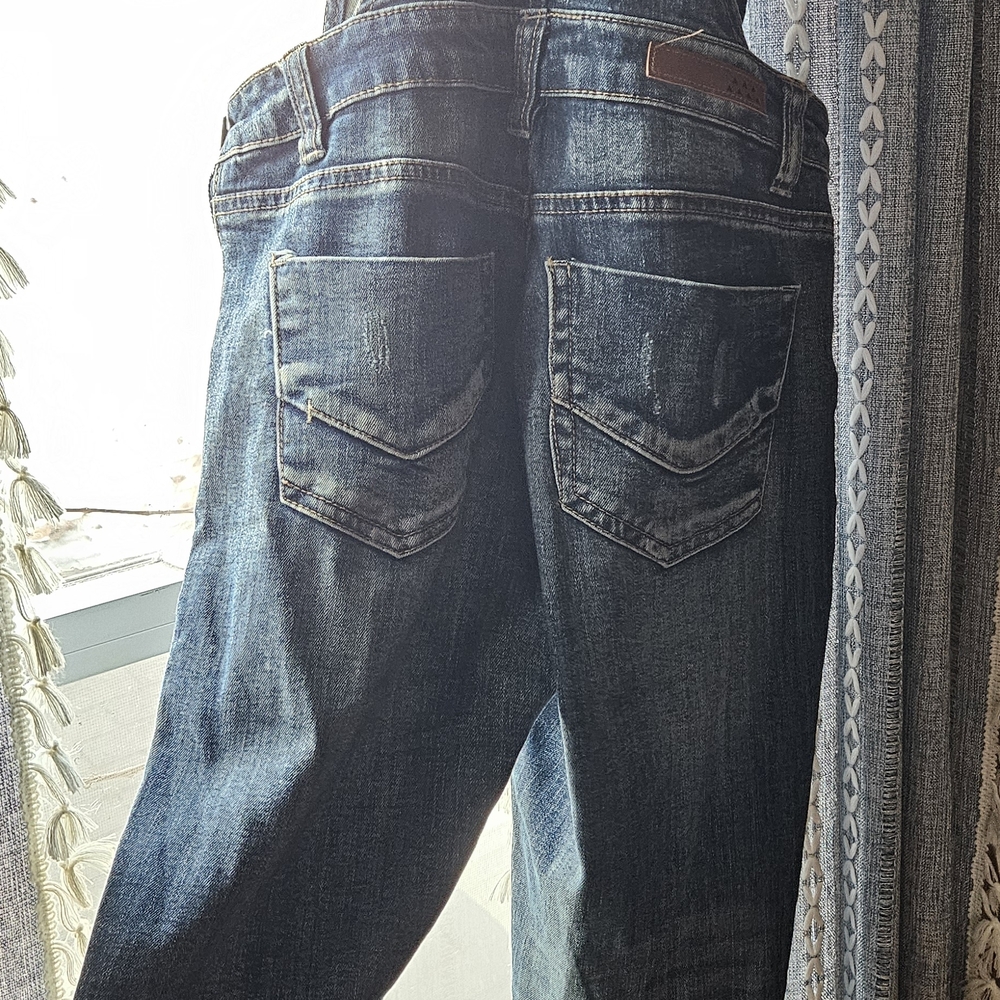 FREE SHIPPING Dollhouse Distressed Denim Overalls Womens Size 1 Cuffed Skinny